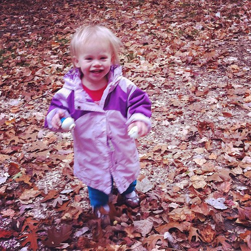 A little leaf crunching before daycare.