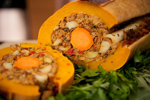 Veggieducken close up, vegetarian thanksgiving recipe