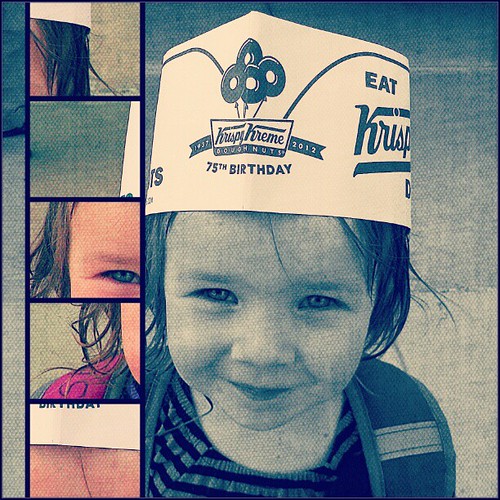 Her friend Sravika brought her a Krispy Kreme hat!