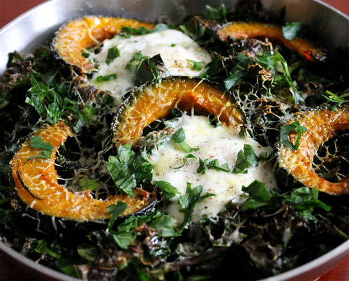 Broiled Eggs with Kale and Roasted Kabocha