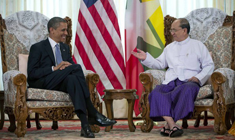 US President Barack Obama holds discussions with Myanmar President Thein Sein during a November 2012 visit to Asia. The White House is challenging China in the region. by Pan-African News Wire File Photos