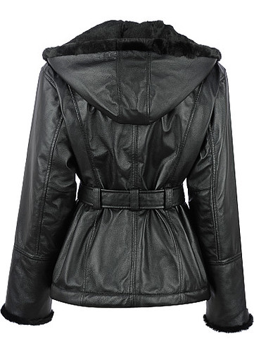 Wilsons Leather Hooded Leather Jacket with Fur Trim Back View