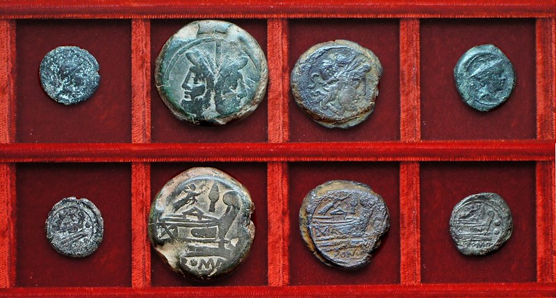 RRC 144 Victory and LPF Furia sextans, RRC 145 Victory and spearhead bronzes, Ahala collection, coins of the Roman Republic