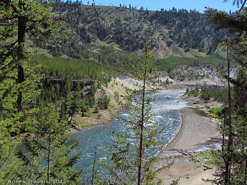 Upstream along the Yellowstone River from the lower viewing area, Tower Falls Trail, Yellowstone National Park, Wyoming