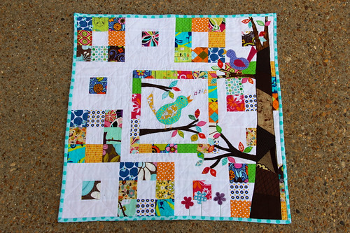 Finished patchwork and bird mini quilt