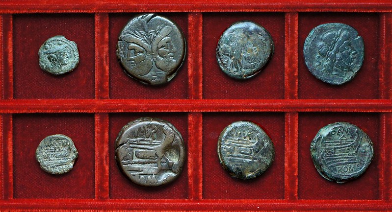 RRC 187 PVR Furia bronzes, RRC 186 MVRENA Licinia sextans, RRC 188 OPEIMI Opeimia semis, Ahala collection, coins of the Roman Republic