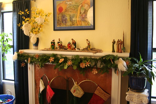 Mantel with Evergreen Garland