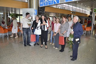 Fr. Marijan Šef with Brigite and other TLIG Readers at the airport