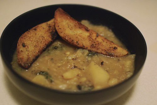 Baked potato and greens soup