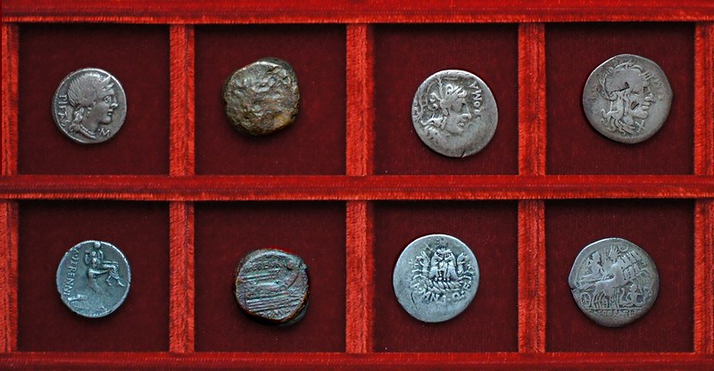 RRC 308 M.HERENNI Herennia denarius, quadrans, RRC 309 A.MANLI QF SER Manlia, RRC 310 CN.CORNEL SISENA Cornelia, Ahala collection, coins of the Roman Republic