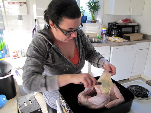 Corinne buttering up her first turkey