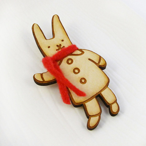 Winter Bunny With Red Scarf Wood Pin 1