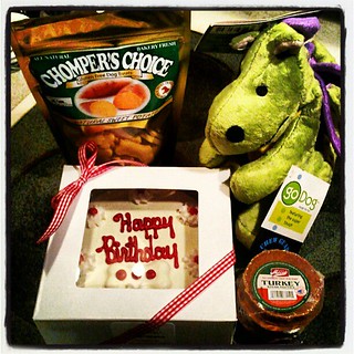 Sophie's #birthday goodies! #cake #dogtoy #dogtreat #dogstagram #dogs #love