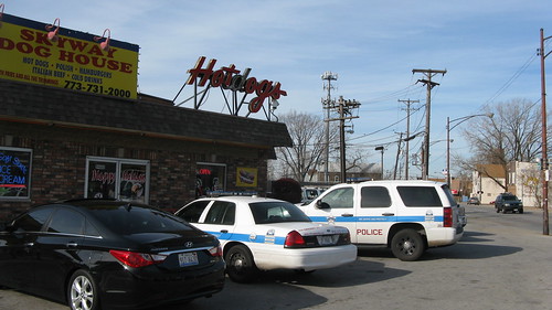 Chicago Police cars at the Chicago Skyway Dog House.  Chicago Illinois.  Sunday, November 25th, 2012. by Eddie from Chicago