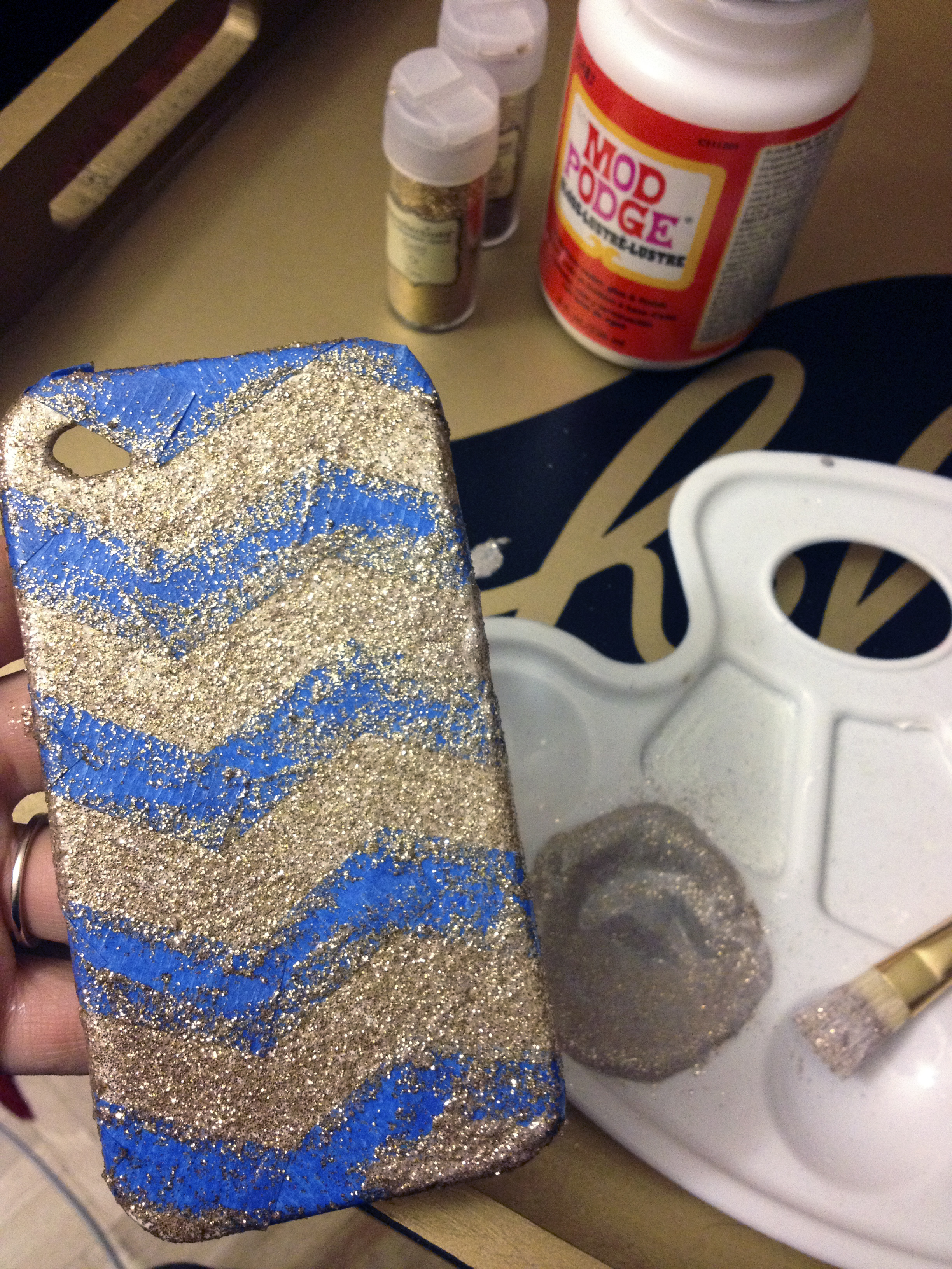 phone case makeover - paint on gold glitter