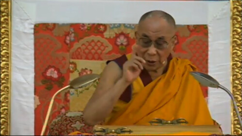 His Holiness the Great 14th Dalai Lama teaching gestures mentioning Sakya Pandita, 18 Great Stages of the Path Commentaries, webcast, Dharamasala, India by Wonderlane