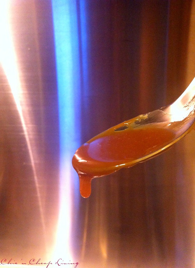 Caramel sauce on spoon by Chic n Cheap Living