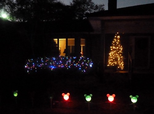 Front porch with flashing Mickey lights out front