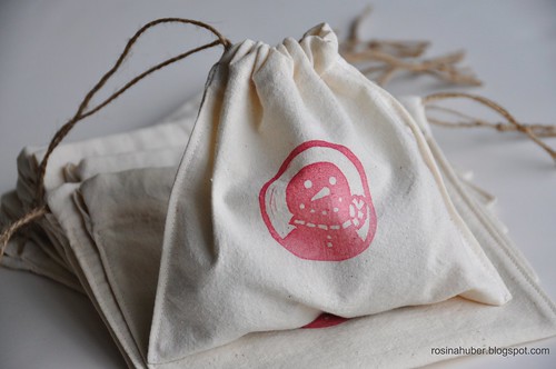 Stamped Muslin Drawstring Bags