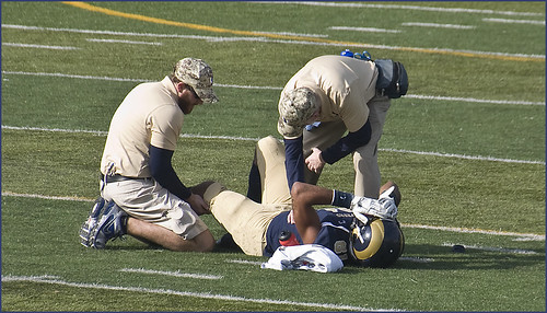 'There's an Injured Player Down on the Field' -- Shepherd (in blue) vs. Fairmont State at Ram Stadium Shepherdstown (WV) November 10, 2012