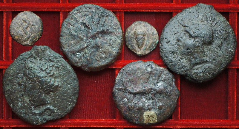 RRC 14 Apollo Mercury series Aes Grave semis, triens, uncia, Ahala collection, coins of the Roman Republic