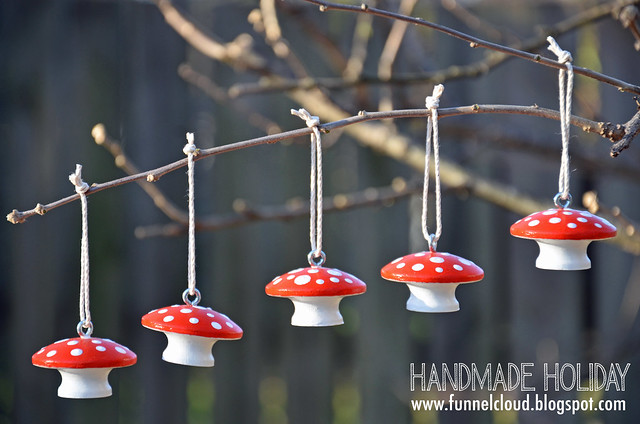 handmade holiday | wood mushroom ornaments