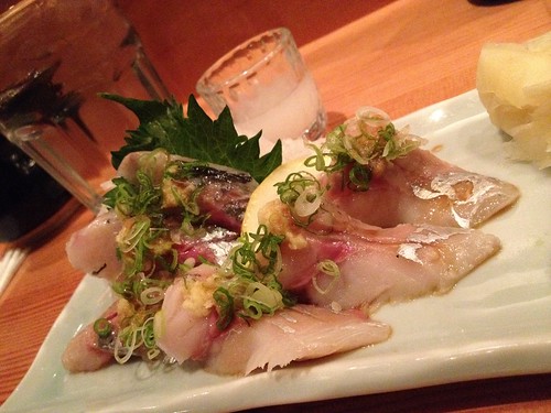 Horse mackerel with the little ginger and onion stuff.