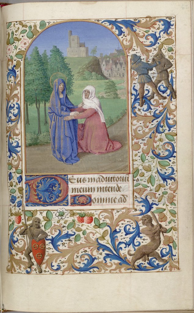 Visitation; in the lower margin, soldier with arms of Malet de Graville f62
