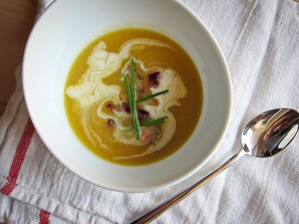 Squash & Apple Soup with Bacon & Beets