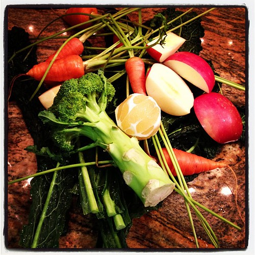 In the juicer today, kale, carrots, lemon, apple, broccoli. http://instagr.am/p/S8I8UIg5la/