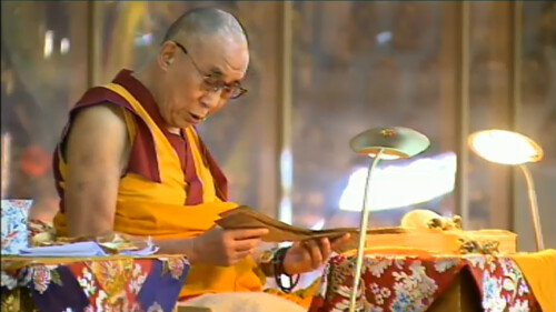 His Holiness the Great 14th Dalai Lama teaching from a pecha, 18 Great Stages of the Path Commentaries, webcast, Dharamasala, India by Wonderlane