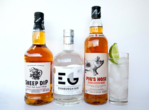 Sheep Dip Scotch Whisky, Edinburgh Gin, and Pig's Nose Blended Scotch Whisky