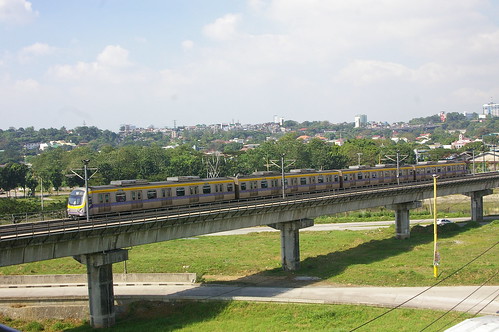 Light Rail Transit Authority LRT2-train near Santolan station, Pasig, Philippine /Dec 30, 2012