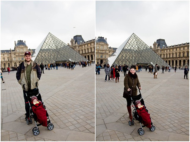 Parents with the Louvre pyramid