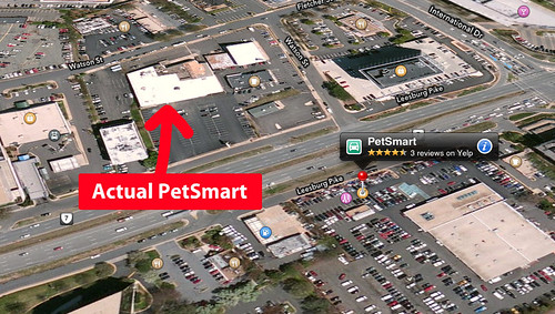 iOS 6 Maps got location of local PetSmart wrong.