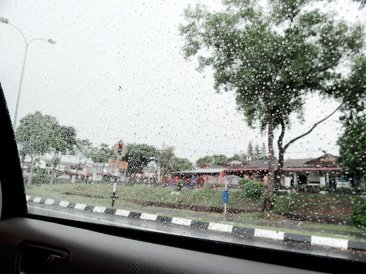 rainy day from car