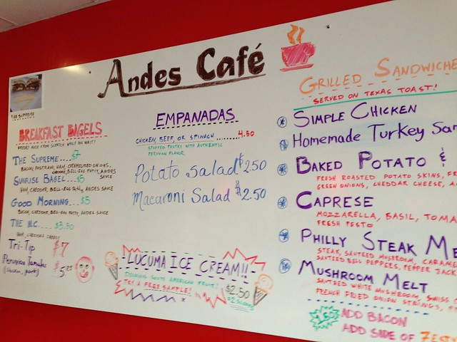 Menu at Andes Café