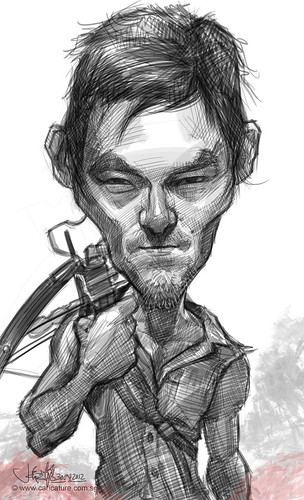 digital caricature sketch of Norman Reedus as Daryl Dixon