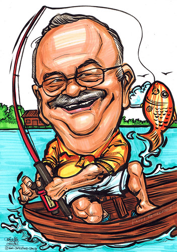 Fishing + retirement caricature for Invista.com
