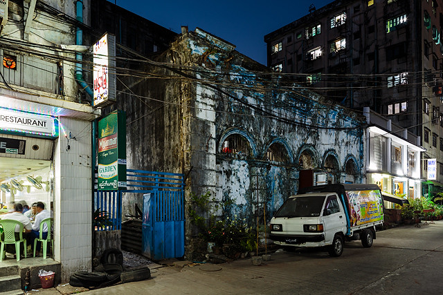 The blue facade on the 33rd street in Yangon, Myanmar