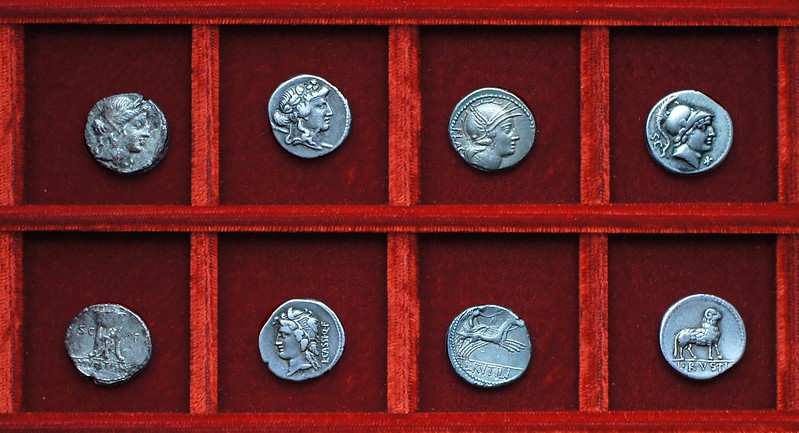 RRC 385 M.VOLTEI S.C.D.T. Volteia, RRC 386 C.CASSI Cassia, RRC 387 L.RVTILI Rutilia, RRC 389 L.RVSTI Rustia, Ahala collection, coins of the Roman Republic