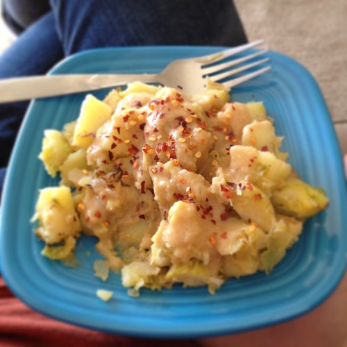 #homemade #vegan #breakfast #potatoes #brusselsprout #hash with #chickpea #gravy #mywifeisamazing by Andrew Rogge