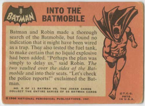 1966 Topps Batman Batmobile back