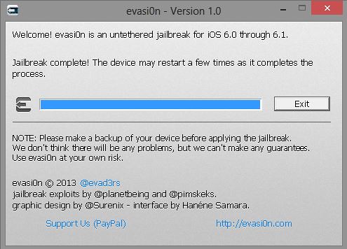 Evasi0n iOS 6.1 untethered jailbreak process complete