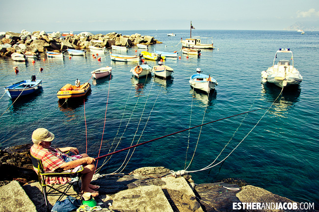 Man fishing in Riomaggiore Marina | Cinque Terre Italy | Travel Photography
