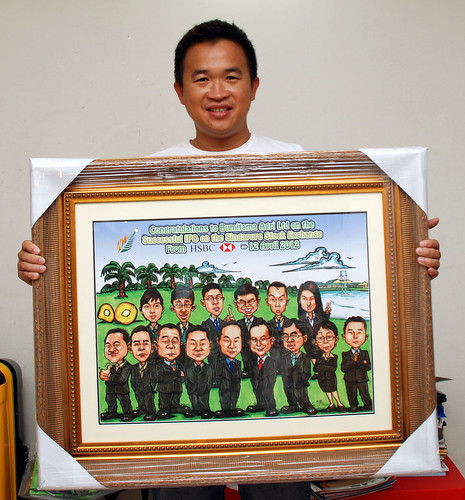 group caricatures for HSBC - Bumitama Agri (original) - printout framed up