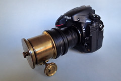 Unnamed, brass-bound 5-inch projection lens in Cindo (Paris)  dual control brass focussing mount on Nikon D800