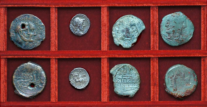 RRC 346 C.CENSORIN Marcia As, RRC 348 L.RVBRI DOSSEN Rubria denarius, bronzes, Ahala collection, coins of the Roman Republic