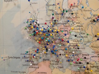 Pins on a map