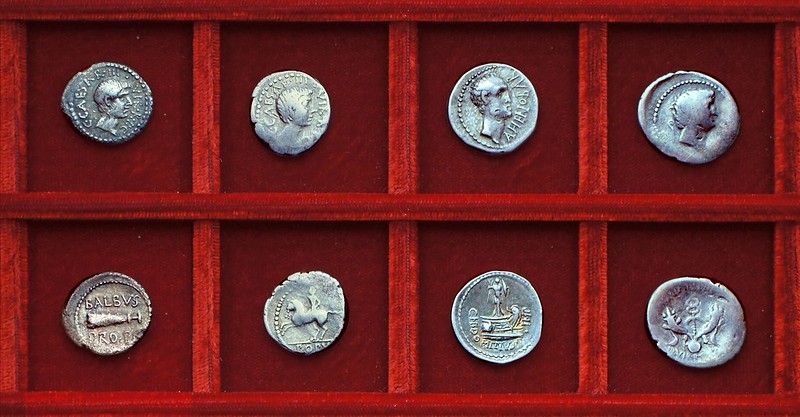 RRC 518 C.CAESAR BALBVS Octavian, Cornelia Balbus, RRC 519 AHENOBARB Domitia Ahenobarbus, RRC 520 M.ANT Mark Antony, Ahala collection Roman Republic